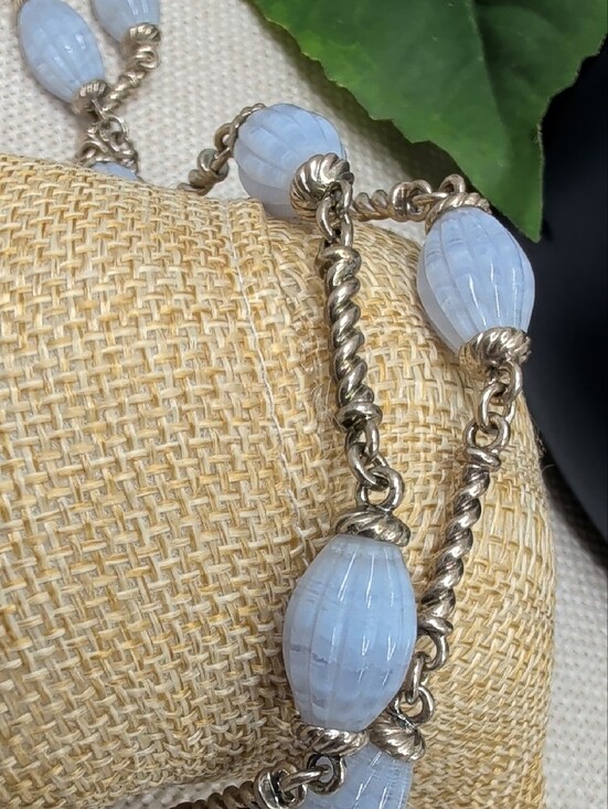 Whitney Kelly Jewelry - Vintage Whitney Kelly 925 Sterling Silver Blue Lace Agate Toggle Necklace 32"